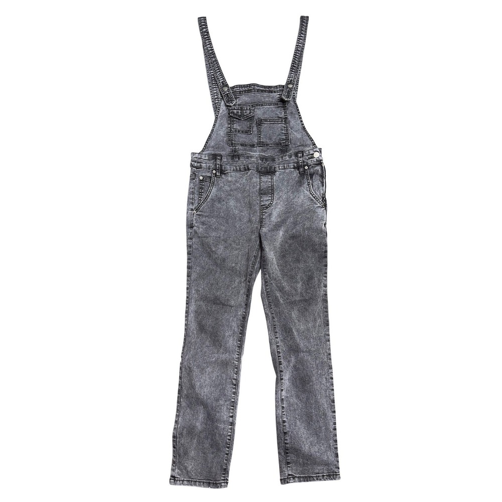 Free People Black Acid Wash Denim Straight Leg Bib Overalls Size 27
